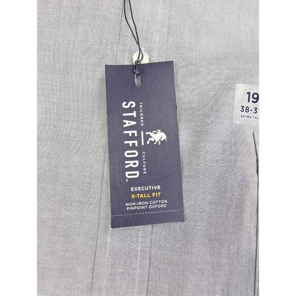 Stafford X-Tall Size 19 38-39 Mens Grey Button Down Long Sleeve Non Iron Oxford - Picture 6 of 10
